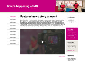 Mock-up of the top of a What's Happening page for Macquarie University